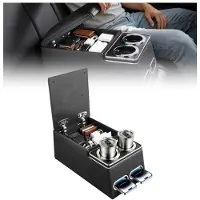 Selius Auto-Organizer für Mittelkonsole und Rücksitz – Schwarz – 435 x 250 x 230 mm – PVC, PP, ABS – Mit Getränkehaltern und Telefonhalterung