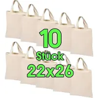 Unyqoos 10er-Set Baumwolltaschen 22 x 26 cm, 100% Baumwolle 140 g/m², natur,  , unbedruckt – kleine Stoffbeutel zum Bemalen und Bedrucken
