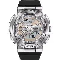 SANDA HB-41912 Herrenuhr mit analoger und digitaler Anzeige, Schwarz-Silber KP41912