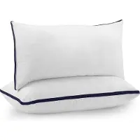 Unyqoos Schlafkissen 2er-Set 40 x 80 cm – Premium Kopfkissen mit gebürstetem Stoffbezug, Hohlfaserfüllung, weich & atmungsaktiv, weiß mit marineblauem Streifen