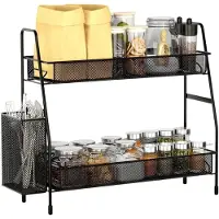 LTPRTZ Kräutereinlegevorrichtung – Küchenorganizer – Ordnung im Küchenschrank – Zweistufiges Aufbewahrungssystem – 36 x 17 x 33 cm – Schwarz