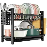 LTPRTZ Abtropfgestell, Schwarz – Küchenregal – Küchenorganisation – Edelstahl und robust – 435 x 245 x 345 – Schwarz
