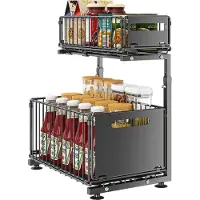 LTPRTZ Metallischer Aufbewahrungsregal – Küchenorganizer – Unter der Spüle – Höhenverstellbar – L38 x B26,5 cm – Schwarz