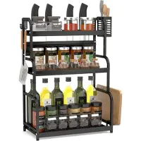 LTPRTZ Kräuteregal Schwarz - Küchenorganizer - Küchenaufbewahrung - Mit zusätzlichen Halterungen - 63x49x22,5 cm - Schwarz