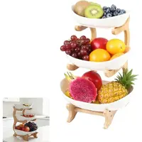 LTPRTZ Obstetagère mit 3 Etagen - Obstschale, Mandelform - Aufbewahrung für die Küche - Stabiler Holzrahmen - 33 x 16 x 24 cm