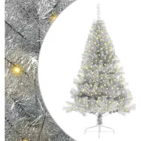 vidaXL Künstlicher vorbeleuchteter Weihnachtsbaum Silber 180 cm PET