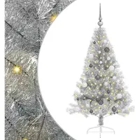 vidaXL Künstlicher vorbeleuchteter Weihnachtsbaum Silber 150 cm PET