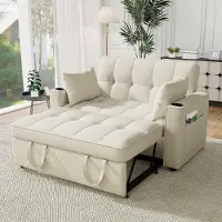 Ropilly Schlafsofa beige Samt 2 Sitzer Klappsofa, Multifunktionssofa mit Schlaffunktion, verstellbare Rückenlehne und Getränkehalter