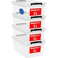 Merkloos Aufbewahrungsbox Aufbewahrungsbehälter Stapelbox - 5 l - Transparent - 4 Stück - Lebensmittelecht - Mit Klemmverschluss