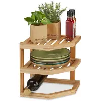 Merkloos Küchenregal Eckregal Gewürzregal Arbeitsplatte - 25,5 x 25,5 x 25,5 cm - Bambus - Naturfarben - 2 Etagen