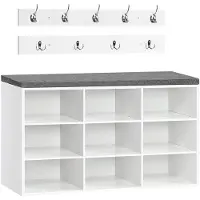 Trankielo – Garderoben-Set mit Schuhregal – Multifunktionale Schuhbank – 9 Fächer und Haken – Weißes Holz