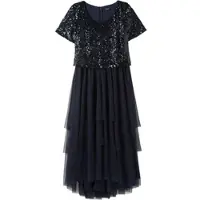 Sheego Jerseykleid "Abendkleid Abendkleid mit Paillettenoberteil", Damen, Gr. 46, N-Gr, blau (nachtblau), Elegant, Rundhals, Kleider Jerseykleid, mit lose fallendem Paillettenoberteil