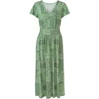 Inspirationen Sommerkleid WITT "Jersey-Kleid Jerseykleid mit Flügel-Ärmeln", Damen, Gr. 40, N-Gr, grün (apfel, champagner, bedruckt), Modisch, V-Ausschnitt, Kleider Sommerkleid