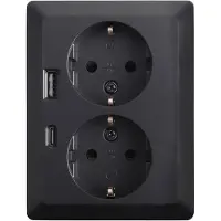 ION Industries Steckdose Unterputz 2-fach mit Schutzkontakt - USB-A und USB-C Anschluss zum Laden - Druckschalter - Kunststoffgehäuse - Für Innenbereich - Schwarz