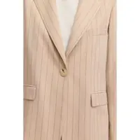 Bugatti Kurzblazer "Regular Fit", Damen, Gr. 40, beige (50, beige), Canvas, 73% Polyester, 24% Viskose, 3% Elasthan, gestreift, regular fit, Blazer Kurzblazer, mit Reverskragen und Streifen