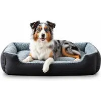 Belviona Hundebett mit kuscheligem Wendekissen, pflegeleicht & rutschfest, gemütlicher Schlafplatz, 90x70 cm, schwarz/grau
