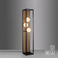 Otto Home Stehlampe "Evinnia Akustikpaneele mit Glaskugeln", braun (holz, natur), 3, Ø 16cm H: 160cm, Leuchten, Holz, Akustik, Paneele, Glas, opal matt weiß, Stehleuchte, Fußschalter, Stehlampe