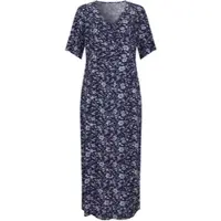 Sieh an! Jerseykleid SIEH AN "Druck-Kleid Druckkleid mit durchgehender Knopfleiste", Damen, Gr. 44, N-Gr, blau (marine, hellblau, bedruckt), Modisch, V-Ausschnitt, Kleider Jerseykleid