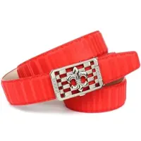 Anthoni Crown Ledergürtel , Damen, Gr. 95, rot, Leder, unifarben, Gürtel Ledergürtel, mit silberfarbener stilisierter Lilien-Schnalle