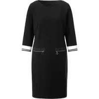 Création L Jerseykleid "Jersey-Kleid Jerseykleid mit Jacquard-Muster", Damen, Gr. 42, N-Gr, schwarz, Modisch, Rundhals, Kleider Jerseykleid