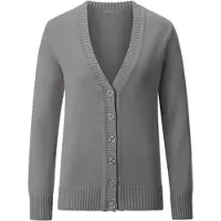 Casual Looks Strickjacke WITT "Strickjacke Strickjacke mit farblich abgestimmten Knöpfen", Damen, Gr. 40, grau, meliert, Sportlich, gerade, V-Ausschnitt, Strickjacken Strickjacke