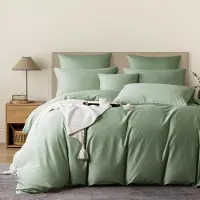 Merkloos Satin-Bettwäsche-Set, 220 x 240 cm, grün, 3-teilig mit zwei Kopfkissenbezügen