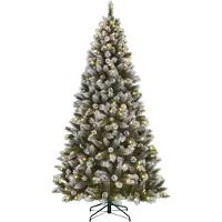 Black Box Trees Pittsfield Weihnachtsbaum Künstlich mit LED - Weihnachten Deko mit 260 Warmweißen LEDs - Weihnachtsdeko mit Tannenzapfen und Klappsystem - Frosted Grün mit PVC-Nadelmix - 230x122 cm