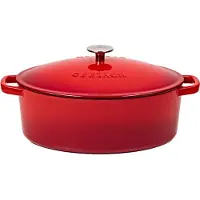 Gerlach Gusseisentopf mit Deckel. NATUR 31 cm 5,5 l oval rot