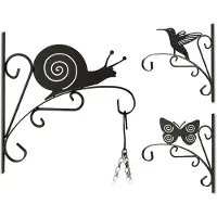 Relaxdays Blumenhaken mit Tier-Motiv, Blumenampelhalter für Wand, Metall Garten-Deko, HBT: 30 x 27,5 x 2cm, schwarz