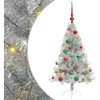 vidaXL Künstlicher vorbeleuchteter Weihnachtsbaum Silber 120 cm PET