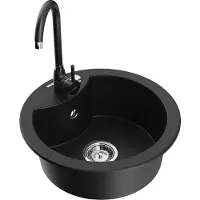 Mexen Diego 1-Becken-Granit-Spüle mit Mischbatterie Telma, Schwarz - 6512-77-670200-70
