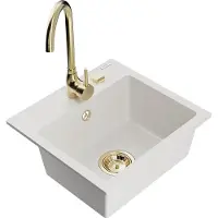 Mexen Milo 1-Becken-Granit-Spüle mit Mischbatterie Telma, Weiß - 6505-20-670200-50