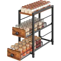 LTPRTZ Küchenregal – Gewürzregal für Schubladen – Küchenorganisation – Ausziehbar, 3-stöckig – 36 x 15 cm – Braun, Schwarz