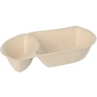Papstar Snacktrays, Zuckerrohr, 2-geteilt, Snacktrays aus Zuckerrohr für Snacks unterwegs, 1 Packung = 50 Stück, Maße: 3,6 cm x 11 cm x 19,4 cm