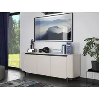 Forte VODOL Sideboard 200 210, modernes Sideboard mit 3 Schranktüren und abgerundetem Eckendesign, Holzwerkstoff, Kaschmir|Beige , 204,9 cm breit x 77,9 cm hoch x 44,8 cm tief