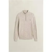 Gant für Herren. 8050603 Strickpullover mit Zopfmuster und halbem Reißverschluss in Beige (S), Lässig, Bio-Baumwolle