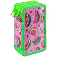 Gimboo Schulmäppchen/mit Ausstattung/Federtasche/Federmäppchen/Stifteetui/3 Fächer/Watermelon/Grün/Für Kinder Jungen Mädchen