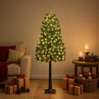 Syfax Künstlicher Weihnachtsbaum mit klappbaren Zweigen und Kugeln