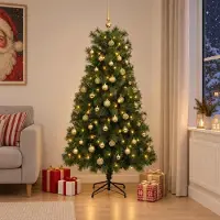 Syfax Künstlicher Weihnachtsbaum mit klappbaren Zweigen und Kugeln