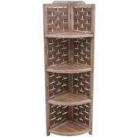 Mendler Eckregal HWC-K85, Regal Standregal, klappbar 4 Ablagen, Paulownia Holz 110cm braun, Geflecht braun