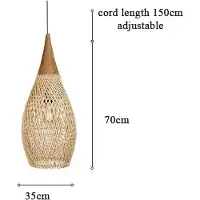 StarTech.com Rattan-Hängeleuchte - Handgeflochtener Lampenschirm - E27-Fassung - Leuchtmittel nicht enthalten - 35 × 70 cm - Beige - Japanischer Stil