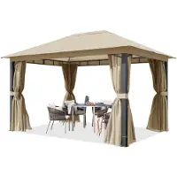 TOOLPORT Gartenpavillon 3x4 m ca. 220g/m² Dachplane Pavillon mit 4 Seitenteilen und 4 Moskitonetzen - cappuccino