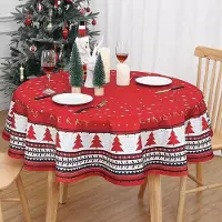StarTech.com Weihnachtstischdecke - Runde Papiertischdecke - Ø 152,4 cm - Ölabweisend - Abwischbar - Rot mit Tannenbaum- und Schneeflockenmuster