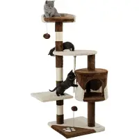 Merkloos Kratzbaum Katzenkratzbaum Katzenkletterbaum - 112 cm - Braun/Beige - Höhle, 2 Plüschbälle und Sisal-Seil - Für Wohnung und Spielspaß