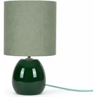 Relaxdays Tischlampe, Glasfuß & Stoffschirm, E14, HxD: 28 x 16 cm, Nachttischlampe mit Kabel, Schlafzimmer, salbeigrün