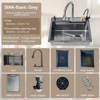 StarTech.com Küchenspüle - GT1668815 Arbeitsplatzspüle - Einzelbecken - Edelstahl 304 - 5 Hahnlochbohrungen - Wasserfallarmatur mit herausziehbarer Brause - 3 Strahlarten, Temperaturanzeige