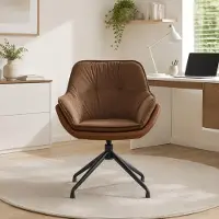 MODFU Drehstuhl mit Armlehnen, Schminkstuhl Bürostuhl mit 360° Drehfunktion und automatischer Rückstellung, Polsterstuhl mit Metallgestell für Schlafzimmer,Braun