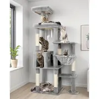 Merkloos Kratzbaum Katzenbaum XL Katzenkratzbaum - Ausgepolstertes Plattform - Hellgrau - 167 cm