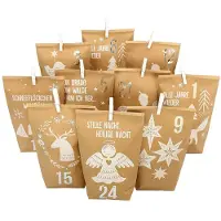 Merkloos Adventskalender Adventskalender zum Befüllen - 24 Kraftpapiertüten - Waldtiere weiß - 14 x 22 cm - Mehrfach verwendbar