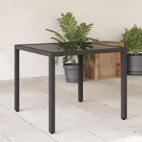 LTPRTZ Schwarzer Gartentisch mit Glasplatte, 90x90x75 cm, aus Poly Rattan, stabil, wetterfest und pflegeleicht für Balkon, Terrasse, Veranda und den Außenbereich